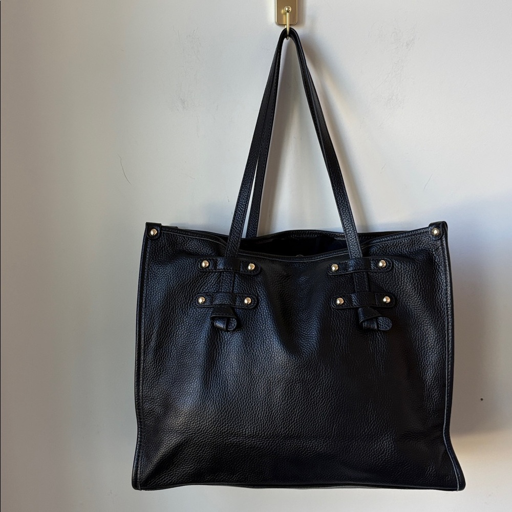 Laggo Siena Tote in Black Pebbled Leather, Zip Pockets, Classic, 13.5x12.5x5" - Picture 3 of 13